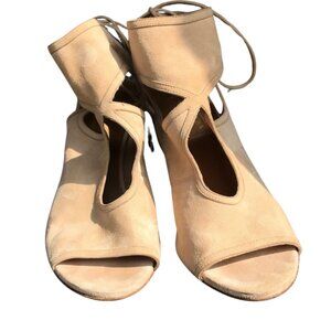 Aquazzura Firenze Tan Suede Wedge Heels Sz 37 EU/6.5 US